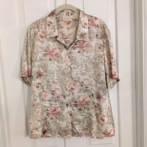 VTG Christie & Jill Womens‎ 100% Silk Top SIZE 16 Floral Button Up Moody Office